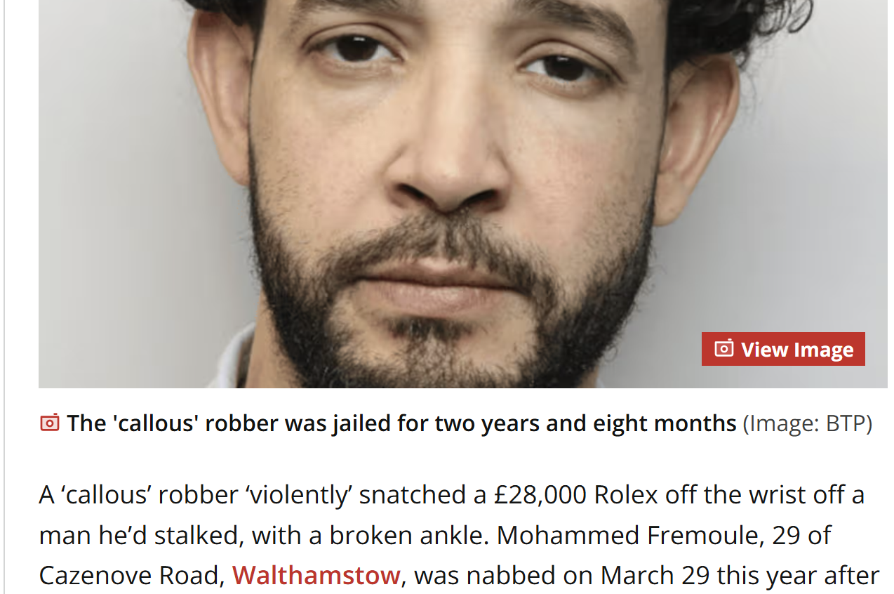 Robber snatches a £28k Rolex watch off man struggling with broken ankle