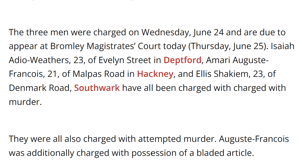 Police name 3 young South and East London men charged with 'tragic' Crystal Palace murder