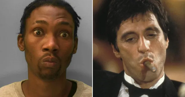 Alpacino mimics Al Pacino for his police mugshot after being arrested for Murder