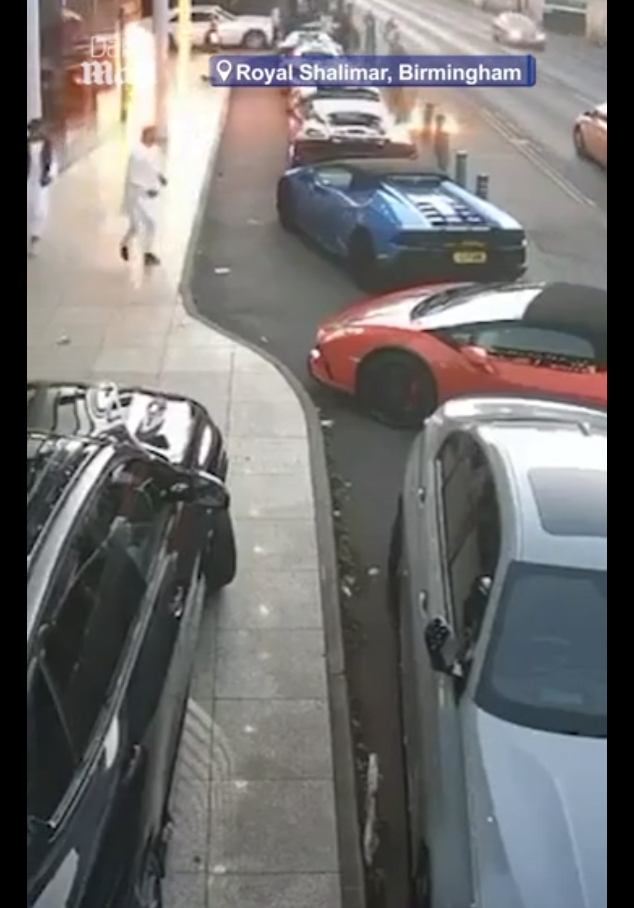 Birmingham: Moment supercars are set ablaze in wedding petrol bomb attack: Three men throw missiles at luxury cars and guests as they dined at Birmingham banqueting hall