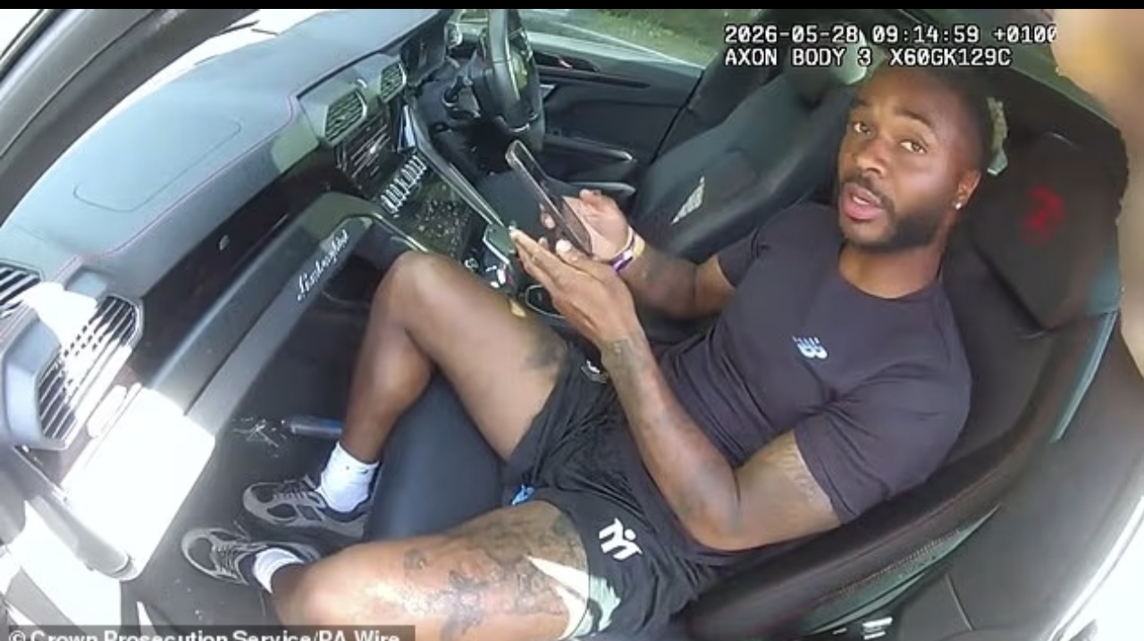 Moment Raheem Sterling is arrested with balloons and canisters in his £270,000 Lamborghini as he pleads GUILTY to dangerous driving and drug possession after crash while on 'hippy crack'